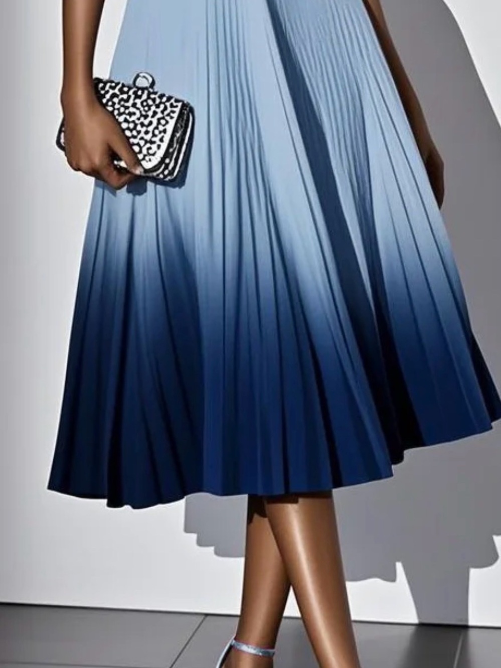 Women's Ombre Light to Navy Blue Pleated Maxi Dress #355 - Picture 9 of 12